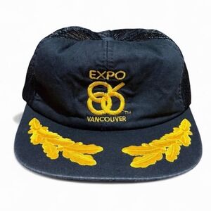 Vintage Expo 86 Vancouver Gold Leaf Embroidery Souvenir Snapback Hat OSFA Mesh